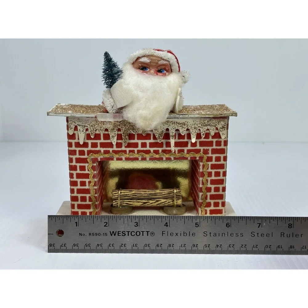 Vintage Christmas Tree Santa Claus & Fireplace Decoration Made In Japan